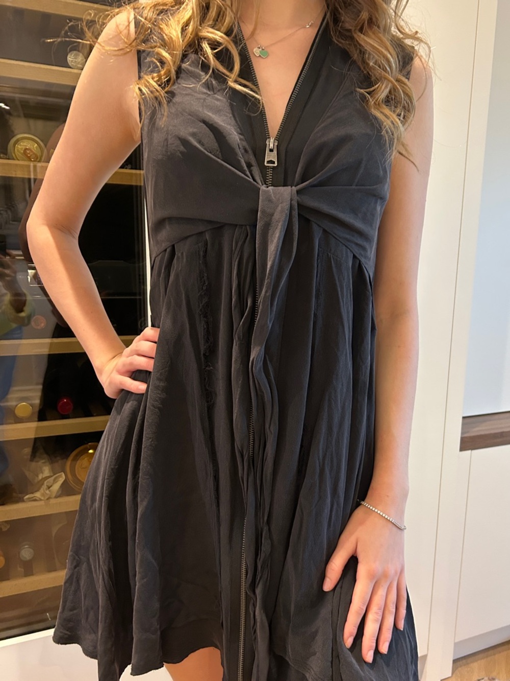 AllSaints Jayda  Black Tie-Front Zip front Mini Dress